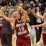 Clare Droesch celebrated after BC defeated UConn, 73-70, in a Big East Championship semifinal game in 2004. 